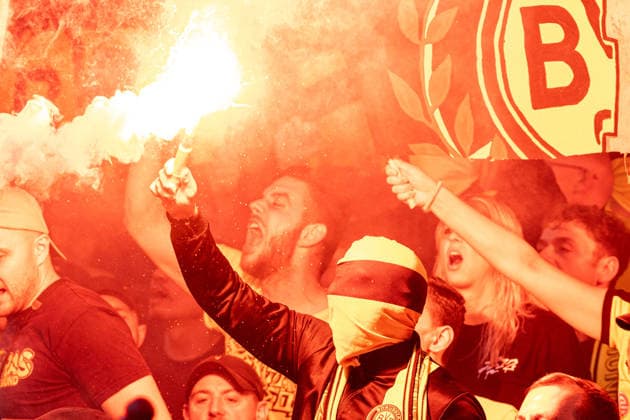 Regionalliga West: Borussia Dortmund II - 1.FC Köln II, 07.08.2026 Fans von Borussia Dortmund U23 mit der Pyrotechnik. Regionalliga West: Borussia Dortmund II - 1.FC Köln II, Rote Erde, Dortmund; 07.08.2026 DFB regulations prohibit any use of photographs as image sequences and or quasi video. Copyright: xBEAUTIFULxSPORTS Buriakovx