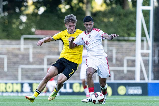 Regionalliga West: Borussia Dortmund II - 1.FC Köln II, 07.08.2026 Tim Degener (Borussia Dortmund U23, 7), Kian Hekmat (1. FC Köln U23, 18) Regionalliga West: Borussia Dortmund II - 1.FC Köln II, Rote Erde, Dortmund; 07.08.2026 DFB regulations prohibit any use of photographs as image sequences and or quasi video. Copyright: xBEAUTIFULxSPORTS Buriakovx