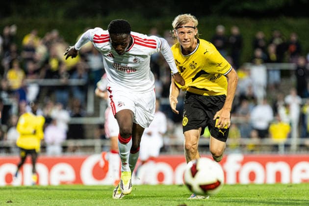 Regionalliga West: Borussia Dortmund II - 1.FC Köln II, 07.08.2026 David Okpodu (1. FC Köln U23, 20), Luke Fahrenhorst (Borussia Dortmund U23, 20) Regionalliga West: Borussia Dortmund II - 1.FC Köln II, Rote Erde, Dortmund; 07.08.2026 DFB regulations prohibit any use of photographs as image sequences and or quasi video. Copyright: xBEAUTIFULxSPORTS Buriakovx