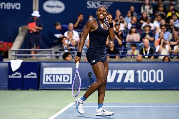 August 7, 2026, Toronto, Ontario, Canada: COCO GAUFF of the United States celebrates after winning her third-round match against Maria Sakkari of Greece at the National Bank Open, part of the Hologic WTA, Tennis Damen Tour, at Sobeys Stadium. Gauff defeated Sakkari 6-1, 6-4 to advance to the fourth round. Toronto Canada - ZUMAr228 20260807_znp_r228_037 Copyright: xVasiliyxRyabykhx