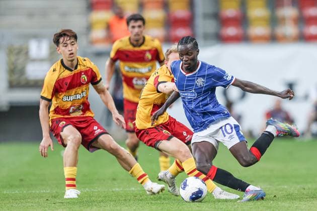 UEFA Europa League 2026 2027 match Jagiellonia Bialystok and Rangers FC in Bialystok, Poland - 06 Aug 2026 Yuki Kobayashi of Jagiellonia Bjalystok (L) and Mohamed Diomande of Rangers FC (R) seen in action during the UEFA Europa League 2026 2027 match between Jagiellonia Bialystok and Rangers FC at Chorten Arena (Bialystok). Final score; Jagiellonia Bialystok 2:1 Rangers FC. UEFA Europa League 2026 2027 match between Jagiellonia Bialystok and Rangers FC Bialystok Poland Copyright: xGrzegorzxWajdax xSOPAxImagesx Grzegorz-Wajda-1441226