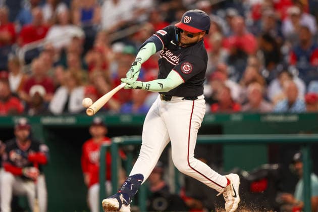 August 7, 2026, Washington D.C, District Of Columbia, United States: Washington, DC; Washington Nationals first baseman Abimelec Ortiz (81) flies out during the Major League Baseball game between the Washington Nationals and the Cincinnati Reds at Nationals Park on Friday, August 7, 2026. The Nationals beat the Reds 5-3. MLB, Baseball Herren, USA Washington Nationals 5:3 Cincinnati Reds  - ZUMAp258 20260807_znp_p258_001 Copyright: xStevexPrakopex