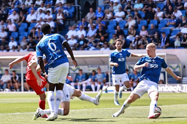 08.08.2026, xtvx, Fussball 2.Bundesliga, SV Darmstadt 98 - Holstein Kiel v.l. Goal scored, Tor zum 0:1 Guillermo Balzi (Holstein Kiel) (DFL DFB REGULATIONS PROHIBIT ANY USE OF PHOTOGRAPHS as IMAGE SEQUENCES and or QUASI-VIDEO) Darmstadt
