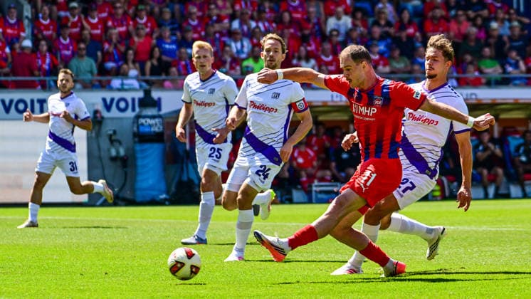 08.08.2026, GER, Fußball, Herren, 2. Bundesliga, 1. FC Heidenheim vs VfL Osnabrück Budu Zivzivadze (Heidenheim, 11), Tor zum 1:0 Heidenheim Voith-Arena Baden-Württemberg Deutschland Copyright: xNordphotox xHafnerx