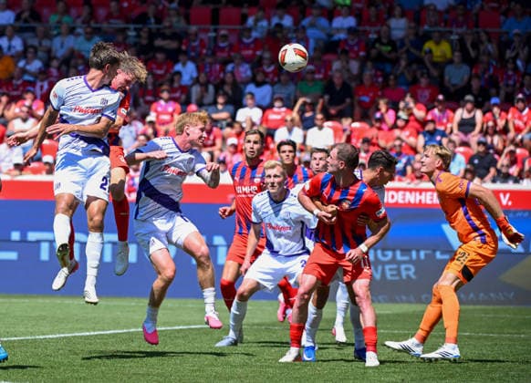 08.08.2026, xemx, Fussball 2.Bundesliga, 1.FC Heidenheim - VfL Osnabrück v.l. Jan Schoeppner (1.FC Heidenheim) Goal scored, erziehlt das Tor zum 3:2 (DFL DFB REGULATIONS PROHIBIT ANY USE OF PHOTOGRAPHS as IMAGE SEQUENCES and or QUASI-VIDEO) Heidenheim