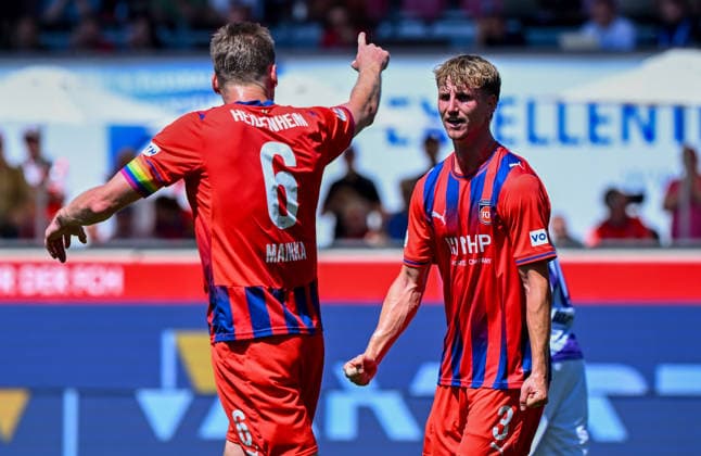 08.08.2026, xemx, Fussball 2.Bundesliga, 1.FC Heidenheim - VfL Osnabrück v.l. Jan Schoeppner (1.FC Heidenheim) Jubel, Torjubel, celebrate the goal, jubelt ueber das Tor zum 3:2 (DFL DFB REGULATIONS PROHIBIT ANY USE OF PHOTOGRAPHS as IMAGE SEQUENCES and or QUASI-VIDEO) Heidenheim