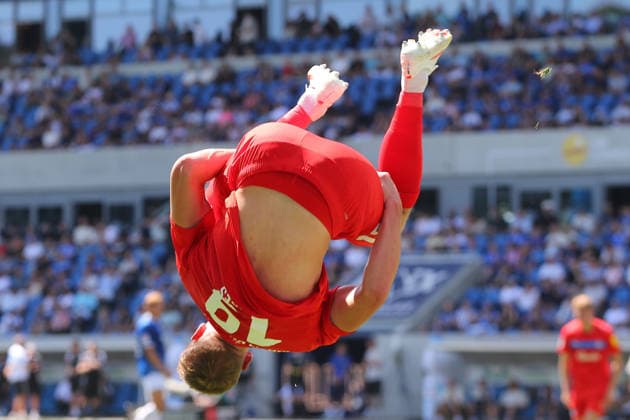 08.08.2026, xtvx, Fussball 2.Bundesliga, SV Darmstadt 98 - Holstein Kiel v.l. Goal scored, Tor zum 0:2 Phil Harres (Holstein Kiel) Torjubel, Goal celebration, celebrate the goal, celebrates scoring (DFL DFB REGULATIONS PROHIBIT ANY USE OF PHOTOGRAPHS as IMAGE SEQUENCES and or QUASI-VIDEO) Darmstadt