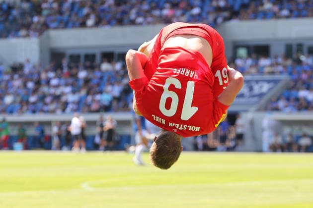 08.08.2026, xtvx, Fussball 2.Bundesliga, SV Darmstadt 98 - Holstein Kiel v.l. Goal scored, Tor zum 0:2 Phil Harres (Holstein Kiel) Torjubel, Goal celebration, celebrate the goal, celebrates scoring (DFL DFB REGULATIONS PROHIBIT ANY USE OF PHOTOGRAPHS as IMAGE SEQUENCES and or QUASI-VIDEO) Darmstadt