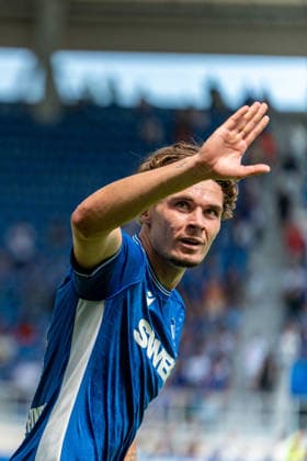 08.08.2026, xdaymx, Fussball 2.Bundesliga, Karlsruher SC - Arminia Bielefeld. Torjubel vom Torschützen Broschinski, Moritz (Karlsruhe) zum 1:0. (DFL DFB REGULATIONS PROHIBIT ANY USE OF PHOTOGRAPHS as IMAGE SEQUENCES and or QUASI-VIDEO) Karlsruhe