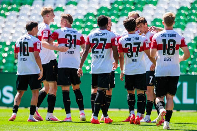Die Mannschaft von VfB Stuttgart II jubelt ueber das Tor zum 1:1 durch Alexander Groiss (VfB Stuttgart II, 06) GER, TSV Havelse 1912 vs. VfB Stuttgart II, Fussball, 3. Liga, 1. Spieltag, Spielzeit 2026 2027, 08.08.2026 DFL Regulations prohibit any use of photographers as image sequences and or quasi-video. GER, TSV Havelse 1912 vs. VfB Stuttgart II, Fussball, 3. Liga, 1. Spieltag, Spielzeit 2026 2027, 08.08.2026 Hannover Copyright: xEibner-Pressefoto JanxRollingerx EP_JSK