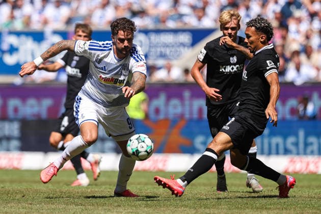 2026.08.08, xkwix, Fußball, 3. Liga, MSV Duisburg - SV Meppen, Schauinsland-Reisen-Arena, 1.Spieltag, Saison 2026 2027: Lex Tyger Lobinger (MSV Duisburg 9) im Zweikampf gegen Oliver Schmitt (SV Meppen 7) DFB regulations prohibit any use of photographs as image sequences and or quasi-video. Photo: xKamilxWilkowskixPressefotoKochx Nordrhein-Westfalen Deutschland