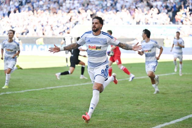 Jubel Lex Tyger Lobinger (MSV Duisburg) 1:0 08.08.2026, Fussball, 3. Liga, Saison 2026 27, 1. Spieltag, MSV Duisburg - SV Meppen DFB regulations prohibit any use of photographs as image sequences and or quasi-video Duisburg Schauinsland Reisen Arena Nordrhein Westfalen Deutschland