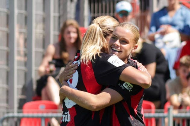08.08.2026, xgrfx, Fussball Testspiel Frauen, Bayer Leverkusen - Feyenoord Rotterdam v.l. Tor, Cornelia Kramer zum 1:0 (Bayer Leverkusen) (DFL DFB REGULATIONS PROHIBIT ANY USE OF PHOTOGRAPHS as IMAGE SEQUENCES and or QUASI-VIDEO) Leverkusen