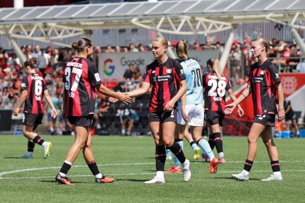 08.08.2026, xgrfx, Fussball Testspiel Frauen, Bayer Leverkusen - Feyenoord Rotterdam v.l. Tor, Cornelia Kramer zum 3:0 (Bayer Leverkusen) (DFL DFB REGULATIONS PROHIBIT ANY USE OF PHOTOGRAPHS as IMAGE SEQUENCES and or QUASI-VIDEO) Leverkusen