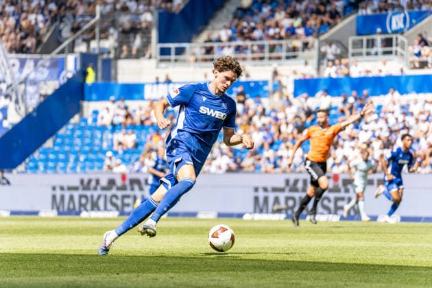 08.08.2026, xdaymx, Fussball 2.Bundesliga, Karlsruher SC - Arminia Bielefeld. Doppeltorschütze Broschinski, Moritz (Karlsruhe). (DFL DFB REGULATIONS PROHIBIT ANY USE OF PHOTOGRAPHS as IMAGE SEQUENCES and or QUASI-VIDEO) Karlsruhe
