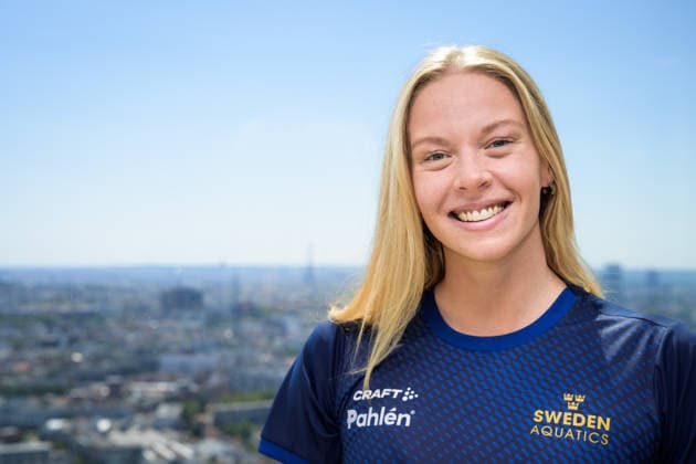 260808 Louise Hansson of the Swedish national swimming team poses for a portrait at a press meet during day nine of the 2026 European Aquatics Championships on August 8, 2026 in Saint-Denis. Photo: Joel Marklund BILDBYRAN kod JM JM0835 bbeng simning swimming svomming 2026 european aquatics championships em Sverige Sweden pressträff porträtt Copyright: JOELxMARKLUND BB260808JM014