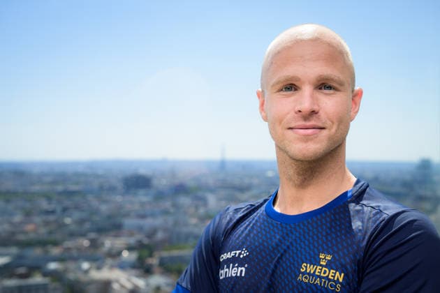 260808 Victor Johansson of the Swedish national swimming team poses for a portrait at a press meet during day nine of the 2026 European Aquatics Championships on August 8, 2026 in Saint-Denis. Photo: Joel Marklund BILDBYRAN kod JM JM0835 bbeng simning swimming svomming 2026 european aquatics championships em Sverige Sweden pressträff porträtt Copyright: JOELxMARKLUND BB260808JM017