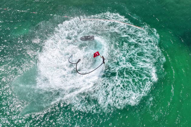 12th Van Sea Water Sports Festival kicks off on Lake Van VAN, TURKIYE - AUGUST 08: A view of participants and athletes taking part in the 12th Van Sea Water Sports Festival held at the Edremit-Gebze Water Sports Center on the shores of Lake Van in Van, Turkiye, on August 08, 2026. Organized to promote Lake Van and boost local tourism, the two-day event features Beach volleyball, Beachvolleyball and handball matches, flyboard demonstrations, canoeing, rowing, dragon boat races, and various recreational activities. Ozkan Bilgin Anadolu Van Turkey. Editorial use only. Please get in touch for any other usage. Copyright: x2026xAnadoluxOzkanxBilginx