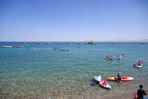 12th Van Sea Water Sports Festival kicks off on Lake Van VAN, TURKIYE - AUGUST 08: A view of participants and athletes taking part in the 12th Van Sea Water Sports Festival held at the Edremit-Gebze Water Sports Center on the shores of Lake Van in Van, Turkiye, on August 08, 2026. Organized to promote Lake Van and boost local tourism, the two-day event features Beach volleyball, Beachvolleyball and handball matches, flyboard demonstrations, canoeing, rowing, dragon boat races, and various recreational activities. Ozkan Bilgin Anadolu Van Turkey. Editorial use only. Please get in touch for any other usage. Copyright: x2026xAnadoluxOzkanxBilginx