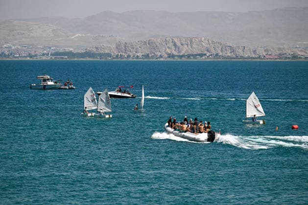 12th Van Sea Water Sports Festival kicks off on Lake Van VAN, TURKIYE - AUGUST 08: A view of participants and athletes taking part in the 12th Van Sea Water Sports Festival held at the Edremit-Gebze Water Sports Center on the shores of Lake Van in Van, Turkiye, on August 08, 2026. Organized to promote Lake Van and boost local tourism, the two-day event features Beach volleyball, Beachvolleyball and handball matches, flyboard demonstrations, canoeing, rowing, dragon boat races, and various recreational activities. Ozkan Bilgin Anadolu Van Turkey. Editorial use only. Please get in touch for any other usage. Copyright: x2026xAnadoluxOzkanxBilginx