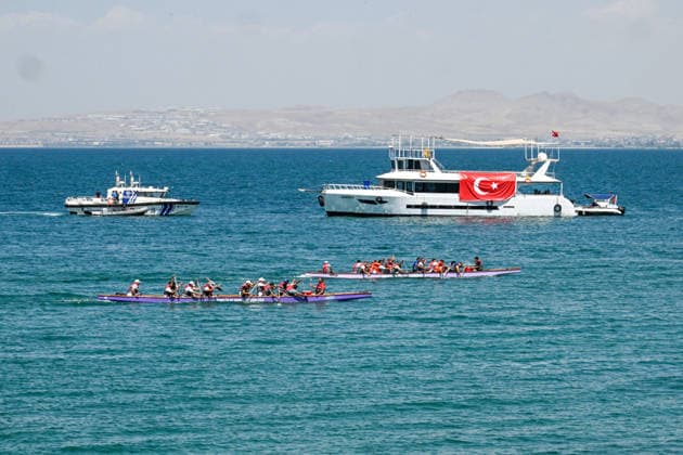 12th Van Sea Water Sports Festival kicks off on Lake Van VAN, TURKIYE - AUGUST 08: A view of participants and athletes taking part in the 12th Van Sea Water Sports Festival held at the Edremit-Gebze Water Sports Center on the shores of Lake Van in Van, Turkiye, on August 08, 2026. Organized to promote Lake Van and boost local tourism, the two-day event features Beach volleyball, Beachvolleyball and handball matches, flyboard demonstrations, canoeing, rowing, dragon boat races, and various recreational activities. Ozkan Bilgin Anadolu Van Turkey. Editorial use only. Please get in touch for any other usage. Copyright: x2026xAnadoluxOzkanxBilginx