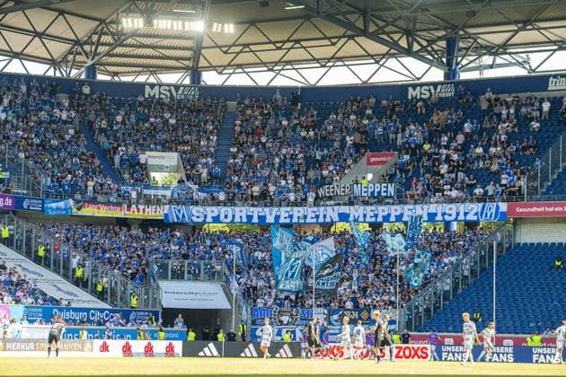 3.Liga MSV Duisburg - SV Meppen ** NUR FÜR REDAKTIONELLE ZWECKE ** EDITORIAL USE ONLY **<p>Fußball 3.Liga MSV Duisburg - SV Meppen am 08.08.26 in der Schauinsland-Reisen Arena in Duisburg Fans vom SV Meppen Duisburg Copyright: JakobxKlos