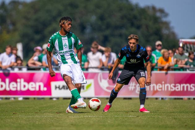 Testspiel: Werder Bremen vs. SC Paderborn 07, 08.08.2026 Samuel Mbangula (Werder Bremen, 7); Testspiel: Werder Bremen vs. SC Paderborn 07 am 08.08.2026 in Vechta (Stadion Oyther Berg), Germany, Copyright: xBEAUTIFULxSPORTS Neddermannx
