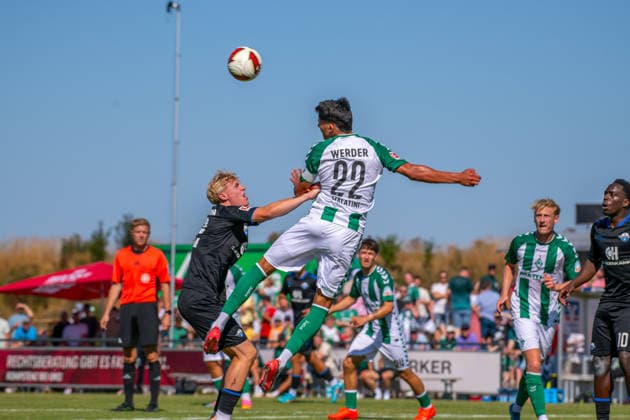 Testspiel: Werder Bremen vs. SC Paderborn 07, 08.08.2026 Julian Malatini (Werder Bremen, 22); Testspiel: Werder Bremen vs. SC Paderborn 07 am 08.08.2026 in Vechta (Stadion Oyther Berg), Germany, Copyright: xBEAUTIFULxSPORTS Neddermannx