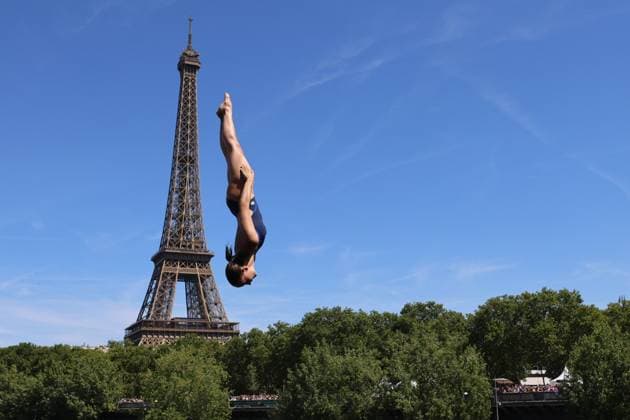 Championnat d Europe de natation PHOTOPQR LE COURRIER PICARD Haslin ; Paris ; 08 08 2026 ; 08 08 26 Championnat d Europe de natation Plongeon de haut vol femmes 20 metres dans la Seine Photo Fred Haslin LEN European Aquatics Championships, at the Seine River in Paris on August 8, 2026 Paris 75 France  Copyright: xPHOTOPQR LExCOURRIERxPICARD MAXPxHaslinx 20260808LCP5196 20260808LCP5196