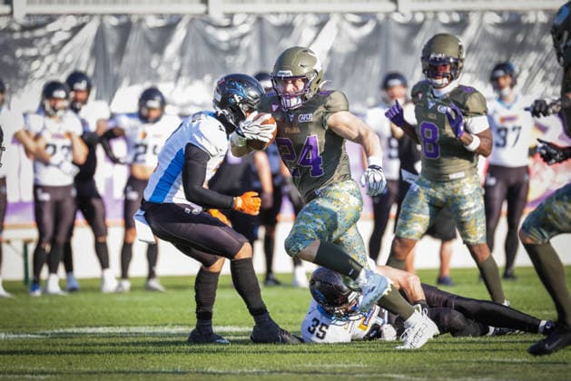AMERICAN FOOTBALL - AFLE, Vikings vs Panthers VIENNA,AUSTRIA,08.AUG.26 - AMERICAN FOOTBALL - AFLE, American Football League Europe, Vienna Vikings vs Panthers Wroclaw. Image shows Karri Pajarinen (Vikings).  GEPAxpictures xDavidxBitzan