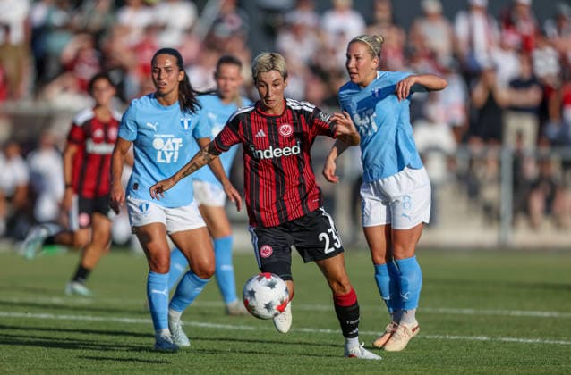 GER, Frankfurt, Eintracht Frankfurt vs Malmö FF, UEFA Womens Champions League, Fussball, UEFA, Spielzeit 2026 2027, Stadion am Brentanobad, Qualifikation, Finale im Bild: Sara Doorsoun (Eintracht Frankfurt Frauen 23) , Torchance DFB DFL REGULATIONS PROHIBIT ANY USE OF PHOTOGRAPHS AS IMAGE SEQUENCES AND OR QUASI-VIDEO, 08.08.2026 Copyright: HMBxMedia HendrikxHamelau