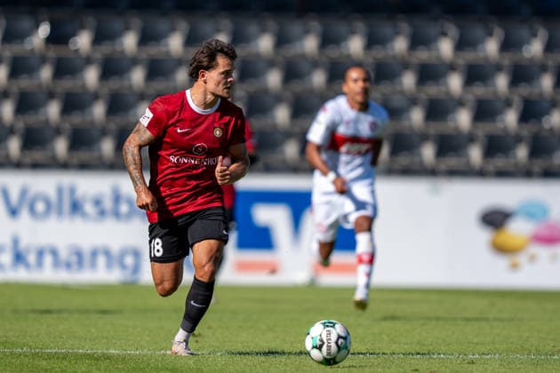 Niklas Pollex (SG Sonnenhof Großaspach, 18), SG Sonnenhof Großaspach vs. Fortuna Köln, Fussball, 3. Liga, 1. Spieltag, 08.08.2026, DFB regulations prohibit any use of photographs as image sequences and or quasi-video Aspach Baden-Wuerttemberg Deutschland
