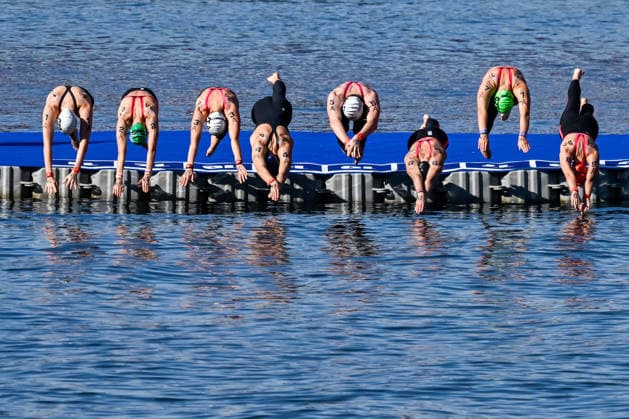 Athletes start in the open water swimming 4x1500m Mixed Relay Final during the European Aquatics Championships at the River Seine in Paris (France), August 8, 2026. Andrea Masini Deepbluemedia Insidefoto