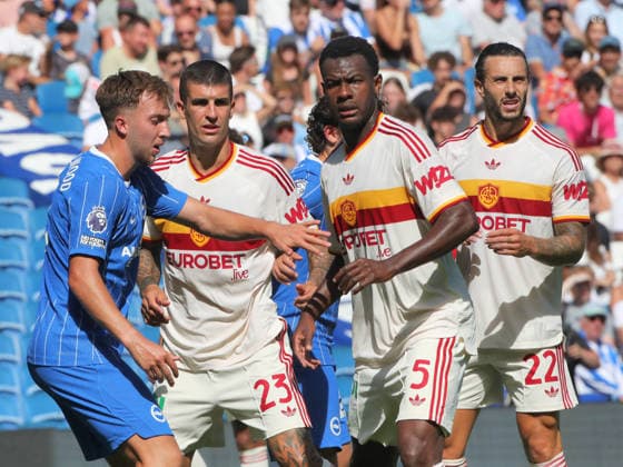 IPA87327497 - August 8, 2026: Brighton vs. AS Roma (Friendly). Sports; Soccer; & xD;Pictured: Ndicka, Mancini, Hermoso& xD; (Photo by Gino Mancini)  Copyright: xGinoxMancini IPAxSportx xx 87327497