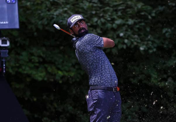 August 8, 2026: Sahith Theegala tees off at the second hole during third round at 2026 Wyndham Championship, Sedgefield Country Club in Greensboro, North Carolina. CSM Greensboro United States of America - ZUMAc04_ 20260808_zma_c04_061 Copyright: xDavidxBeachx