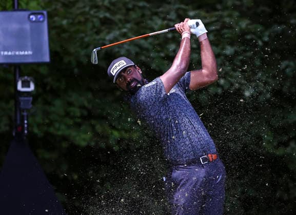 August 8, 2026: Sahith Theegala tees off at the second hole during third round at 2026 Wyndham Championship, Sedgefield Country Club in Greensboro, North Carolina. CSM Greensboro United States of America - ZUMAc04_ 20260808_zma_c04_062 Copyright: xDavidxBeachx