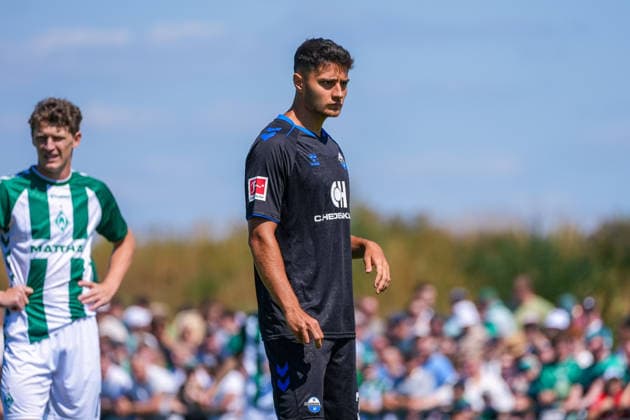 Stefano Marino (SC Paderborn 07, 30), Deutschland: Fussball, Saison 2026 27, erstes Testspiel des Tages, 08.08.2026, Werder Bremen vs SC Paderborn 07, Stadion am Oyther Berg (Oythe, Vechta, Niedersachsen) Copyright: xLeonxFrickx