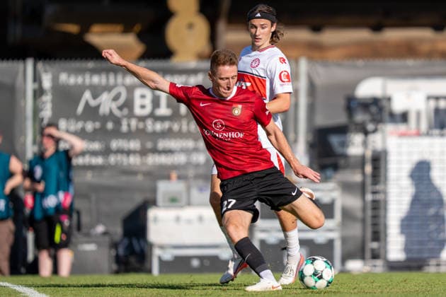 Torchance durch Loris Maier (SG Sonnenhof Großaspach, 27), SG Sonnenhof Großaspach vs. Fortuna Köln, Fussball, 3. Liga, 1. Spieltag, 08.08.2026, DFB regulations prohibit any use of photographs as image sequences and or quasi-video Aspach Baden-Wuerttemberg Deutschland