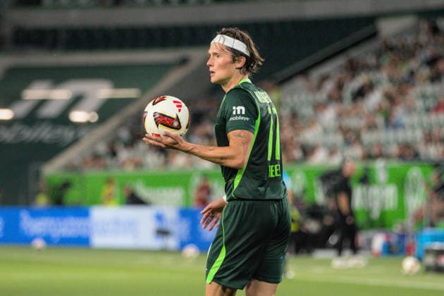 08.08.2026 Fußball Herren 2026 2027 2. Bundesliga 1. Spieltag VfL Wolfsburg - 1. FC Kaiserslautern Volkswagen Arena Wolfsburg Fabian Reese (Wolfsburg, 11, grün). Wolfsburg Niedersachsen Deutschland