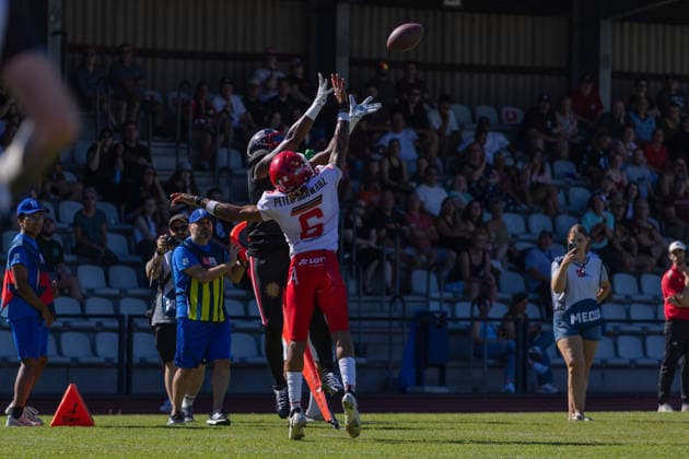 Devin Hembry Düsseldorf Panther vs Potsdam Royals Devin Hembry Defense Back 6 Düsseldorf Panther vs Potsdam Royals im Panther Stadion in Düsseldorf (Deutschland, Nordrhein Westfalen). American Football, 09. Spieltag der Effect Energy GFL Saison 2026. Endstand: 00:49