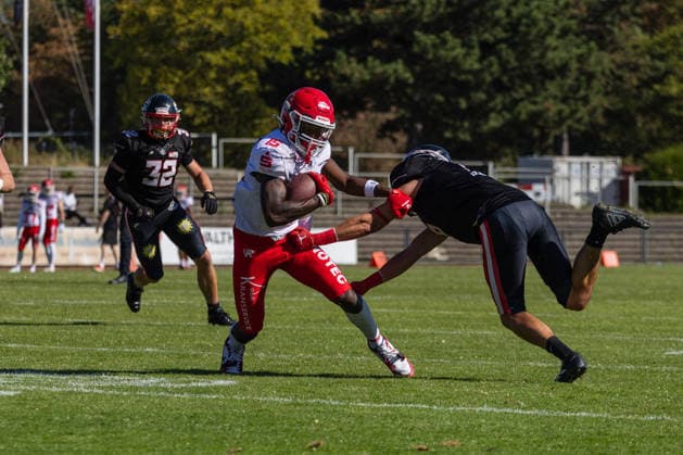 Keyshawn Smith Düsseldorf Panther vs Potsdam Royals Keyshawn Smith Wide Receiver 15 Düsseldorf Panther vs Potsdam Royals im Panther Stadion in Düsseldorf (Deutschland, Nordrhein Westfalen). American Football, 09. Spieltag der Effect Energy GFL Saison 2026. Endstand: 00:49