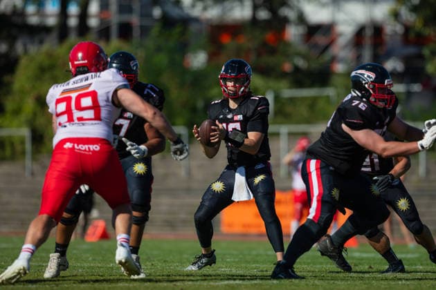 Dawson Herl Düsseldorf Panther vs Potsdam Royals Dawson Herl Quarterback 12 Düsseldorf Panther vs Potsdam Royals im Panther Stadion in Düsseldorf (Deutschland, Nordrhein Westfalen). American Football, 09. Spieltag der Effect Energy GFL Saison 2026. Endstand: 00:49