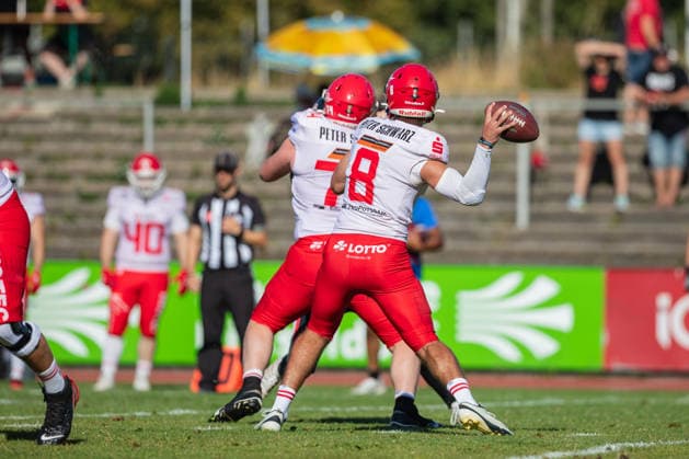 Hugh Harvey Düsseldorf Panther vs Potsdam Royals Hugh Harvey Quarterback 8 Düsseldorf Panther vs Potsdam Royals im Panther Stadion in Düsseldorf (Deutschland, Nordrhein Westfalen). American Football, 09. Spieltag der Effect Energy GFL Saison 2026. Endstand: 00:49