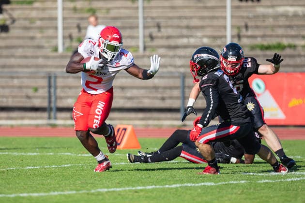 Chrisman Kyei Düsseldorf Panther vs Potsdam Royals Chrisman Kyei Running Back 2 Düsseldorf Panther vs Potsdam Royals im Panther Stadion in Düsseldorf (Deutschland, Nordrhein Westfalen). American Football, 09. Spieltag der Effect Energy GFL Saison 2026. Endstand: 00:49