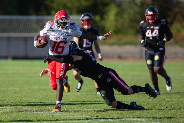 Aashari Crosswell Düsseldorf Panther vs Potsdam Royals Aashari Crosswell Defenseback 16 Düsseldorf Panther vs Potsdam Royals im Panther Stadion in Düsseldorf (Deutschland, Nordrhein Westfalen). American Football, 09. Spieltag der Effect Energy GFL Saison 2026. Endstand: 00:49