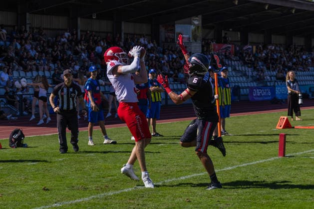 Maximilian McLeod Düsseldorf Panther vs Potsdam Royals Maximilian McLeod Wide Receiver 3 Düsseldorf Panther vs Potsdam Royals im Panther Stadion in Düsseldorf (Deutschland, Nordrhein Westfalen). American Football, 09. Spieltag der Effect Energy GFL Saison 2026. Endstand: 00:49