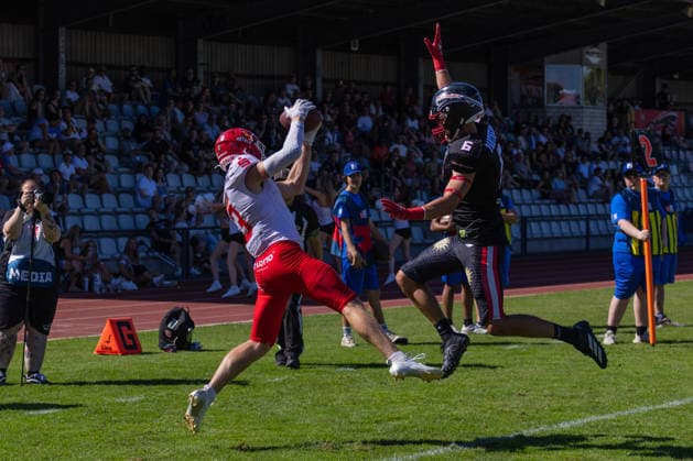 Maximilian McLeod Düsseldorf Panther vs Potsdam Royals Maximilian McLeod Wide Receiver 3 Düsseldorf Panther vs Potsdam Royals im Panther Stadion in Düsseldorf (Deutschland, Nordrhein Westfalen). American Football, 09. Spieltag der Effect Energy GFL Saison 2026. Endstand: 00:49