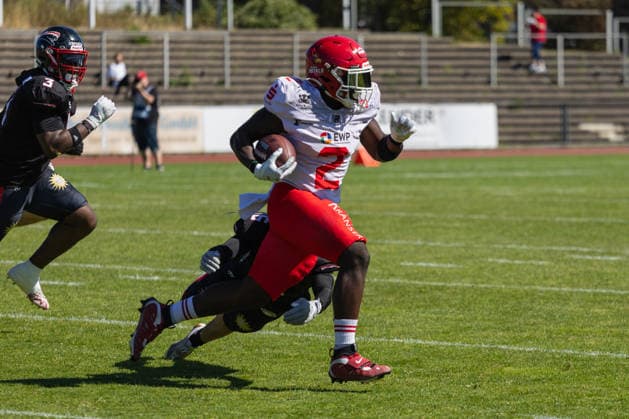 Chrisman Kyei Düsseldorf Panther vs Potsdam Royals Chrisman Kyei Running Back 2 Düsseldorf Panther vs Potsdam Royals im Panther Stadion in Düsseldorf (Deutschland, Nordrhein Westfalen). American Football, 09. Spieltag der Effect Energy GFL Saison 2026. Endstand: 00:49