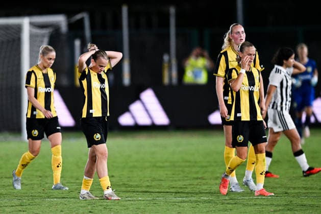 260808 Players of Hammarby during the Women s Champions League qualifying match between Juventus and Hammarby on August 8, 2026 in Turin. Photo: Daniele Buffa BILDBYRAN COP 18 XY0123 fotboll football soccer fotball uefa womens champions league juventus hammarby dam bbeng Copyright: DANIELExBUFFA BB260808BB649