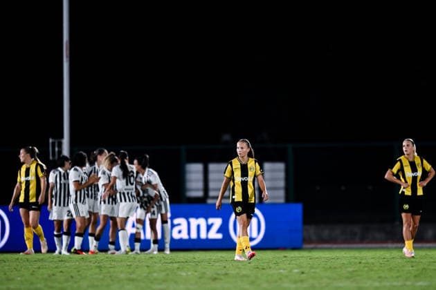 260808 Players of Hammarby looks dejected during the Women s Champions League qualifying match between Juventus and Hammarby on August 8, 2026 in Turin. Photo: Daniele Buffa BILDBYRAN COP 18 XY0123 fotboll football soccer fotball uefa womens champions league juventus hammarby dam bbeng depp Copyright: DANIELExBUFFA BB260808BB653